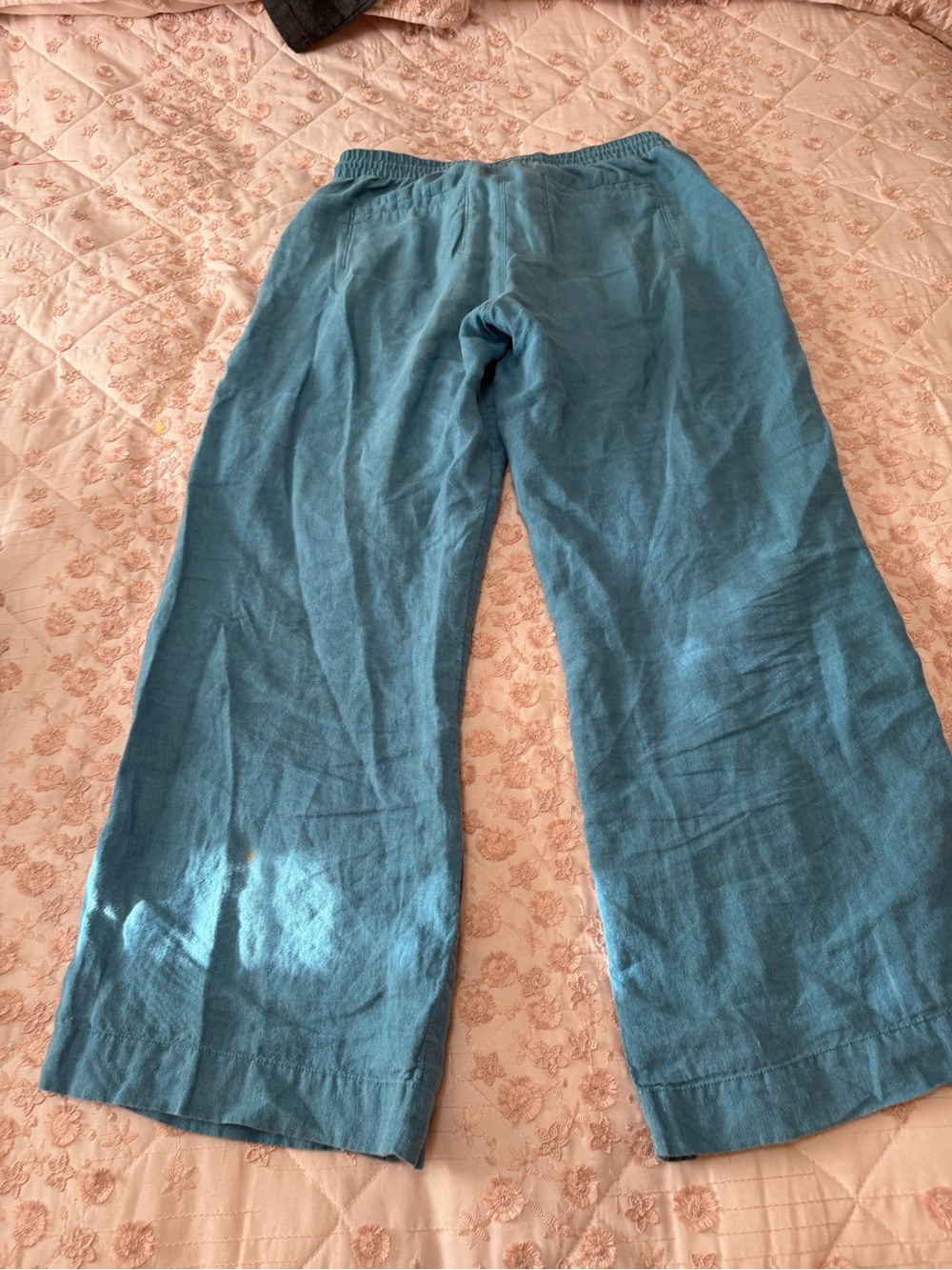 Athleta Retreat Linen High Rise Wide Leg Pants Teal Borealis Size 10 - Picture 2 of 6